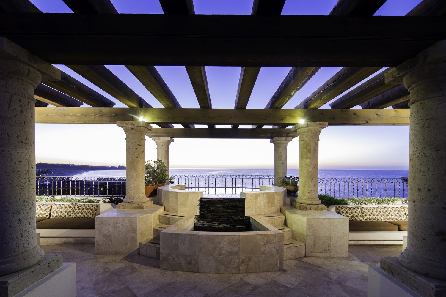 Infinity hot tub overlooking the bay